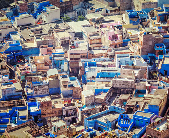 Aerial view of the 'Blue city' Jodhpur a fascinating city in Rajasthan, India.