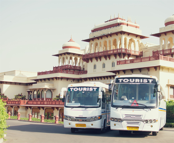 Our 25 and 35 seater coaches. We also have a Volvo in Rajasthan with a wonderful suspension to provide comfort on the highways of India. We also take large scale bookings with our fleet for weddings and conferences in Rajasthan